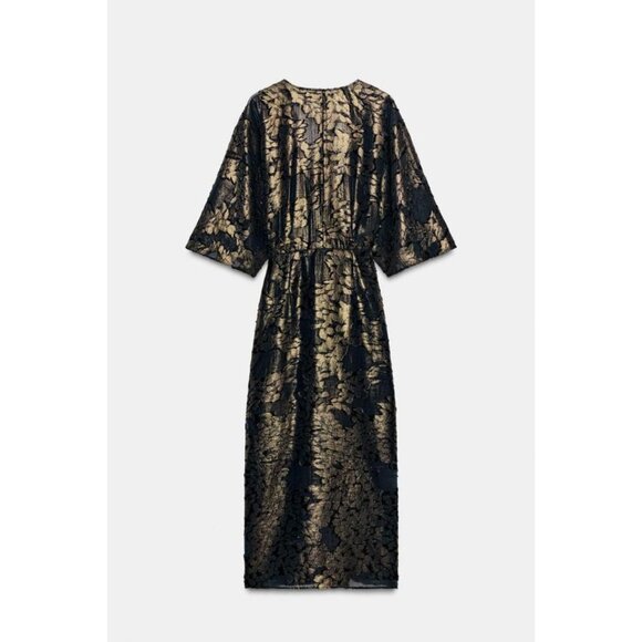 ZARA FOIL DRAPED MIDI DRESS - Picture 4 of 5